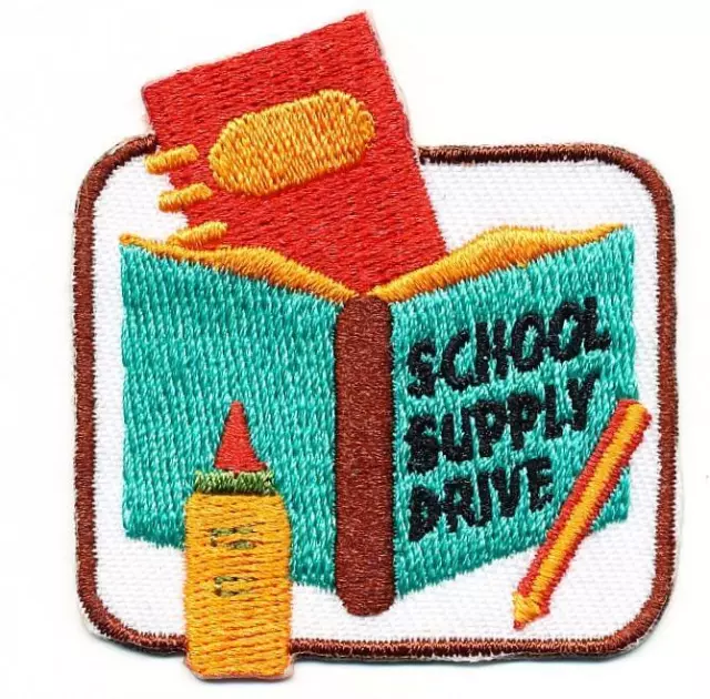 Girl Boy Cub SCHOOL SUPPLY DRIVE donation Fun Patches Crests Badges SCOUT GUIDE