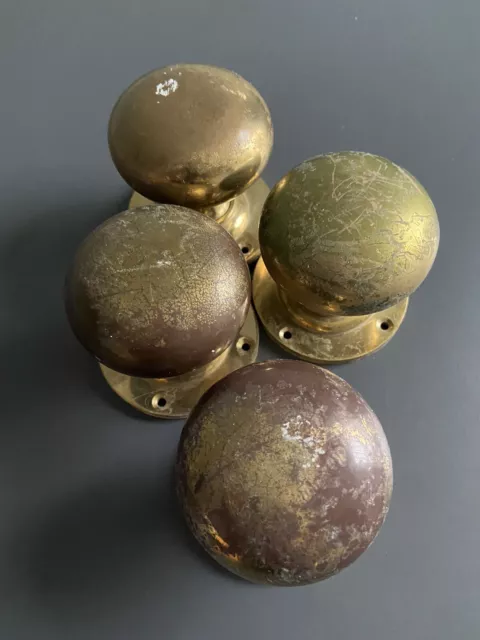 Vintage Brass Door Knobs X4 Handles Plates Architectural Reclaim Old Retro