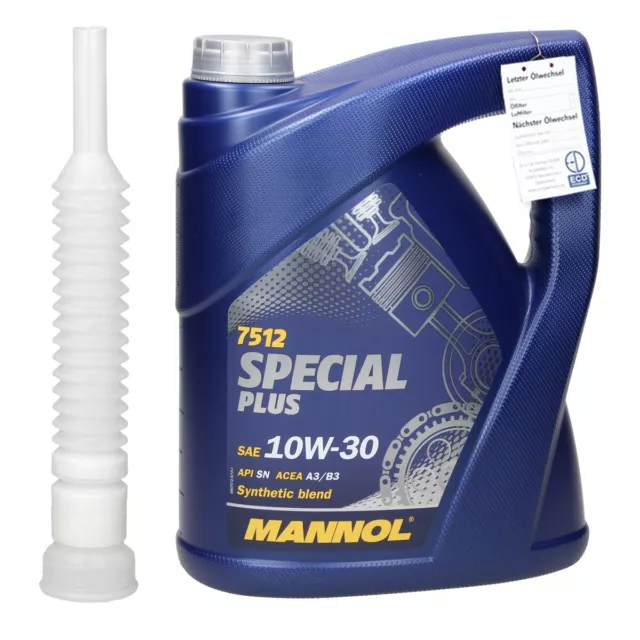 5 Liter Motoröl Öl Benzin Diesel MANNOL 7512 Special Plus 10W-30 API + Schlauch