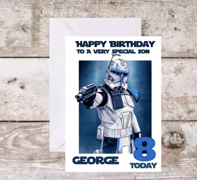 Personalised Birthday Card Star Wars Captain Rex Childrens Boys Son Grandson