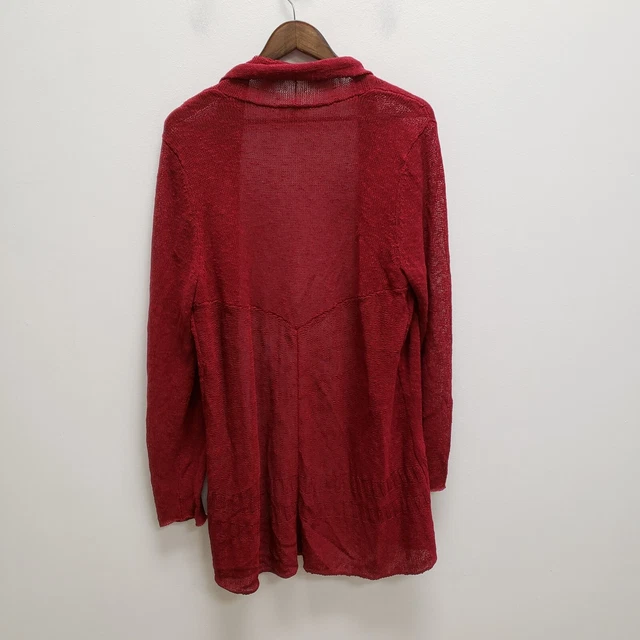 Eileen Fisher Womens Linen Blend Cardigan Sweater Size L Open Front Knit Red 3
