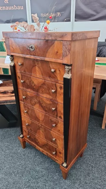 Kommode Biedermeier Empire Stilmöbel Hochkommode Chiffoniere aus Nusswurzel