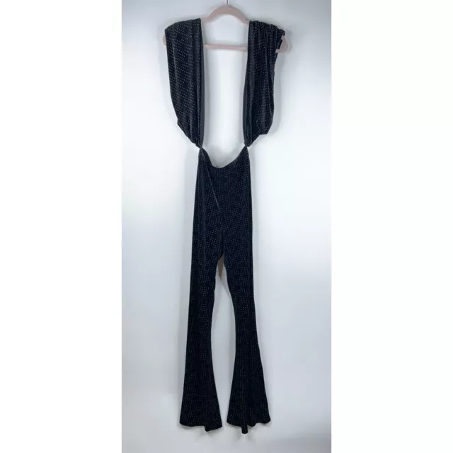 House of Harlow 1960 Revolve Black Velour Studded Open Overall Jumpsuit Flare XS