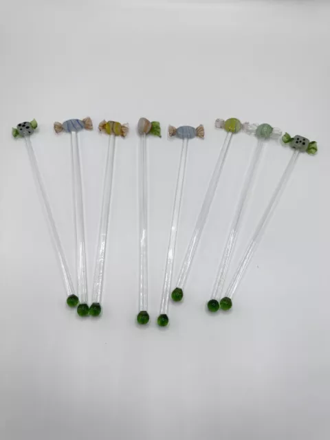 8 Stück Cocktail Stirrer Swizzle Sticks Glas Bonbons Handgefertigt 2