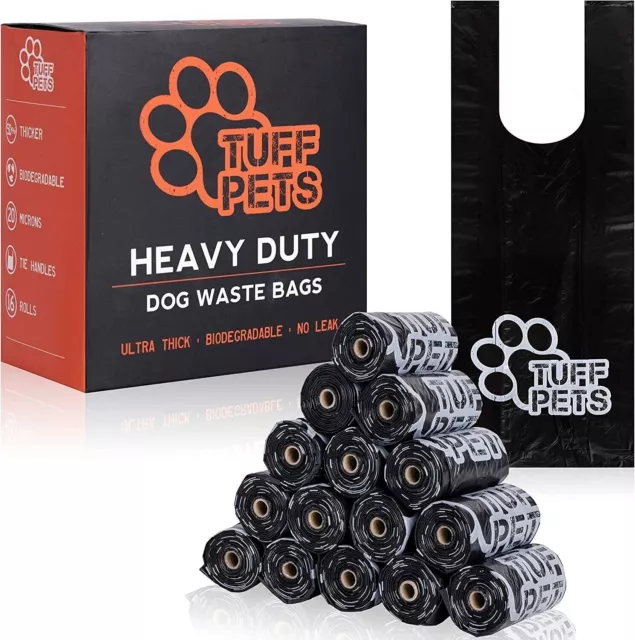 Tuff Pets 50% Stronger Dog Poo Bags | Biodegradable Doggie Bags W/ Tie Handles