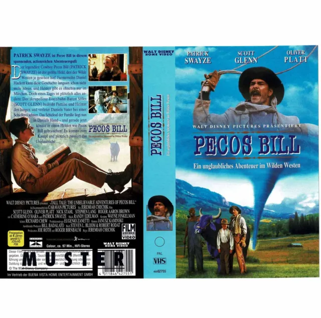 Pecos Bill - Patrick Swayze - VHS-Einleger A4 - ohne Cassette/Hülle