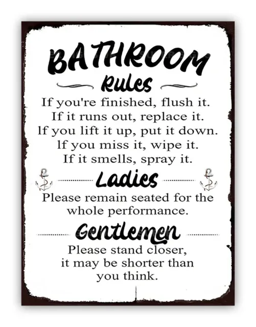 Funny " Bathroom Rules " Metal Garage Sign House Toilet
