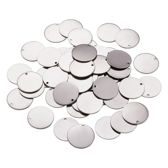 50pcs 304 Stainless Steel Tag Pendants Round Stamping Blank Charms Smooth 23x1mm