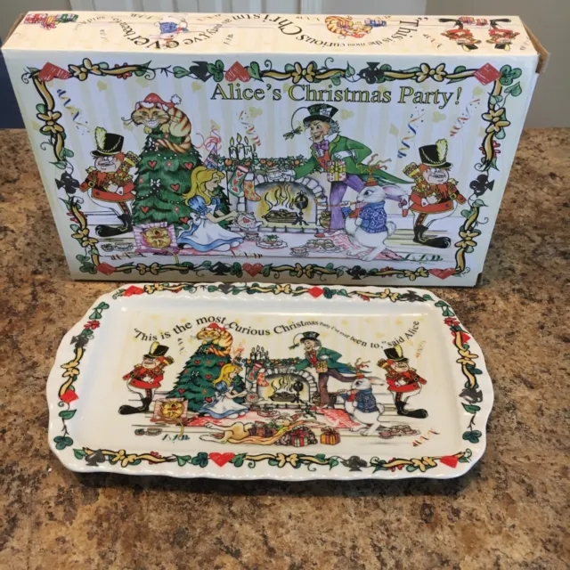 New Disney Alice’s Christmas Tea Party Rectangular Cookie Tray 12 x 6” 2