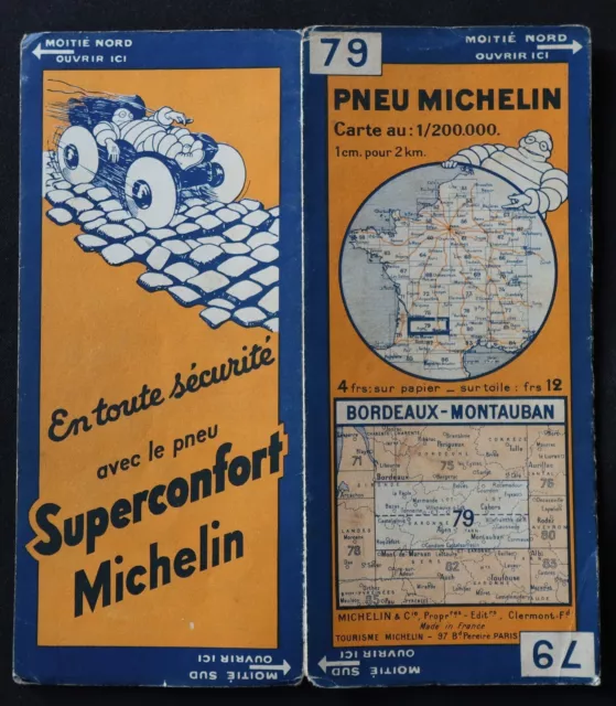 Carte 1933 MICHELIN 79 BORDEAUX MONTAUBAN Guide Bibendum pneu tyre map