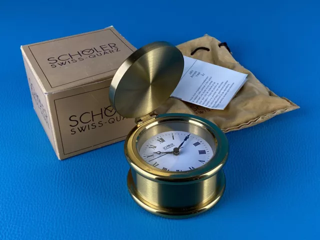 Scholer Swiss Orologio Da Tavolo In Ottone Massiccio Modernariato Design 1980