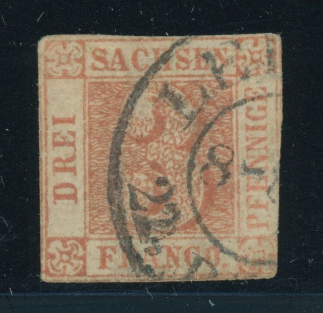 Sachsen Dreier Mi. Nr. 1 I a gestempelt Fotoattest Rismondo BPP 8.500 Euro