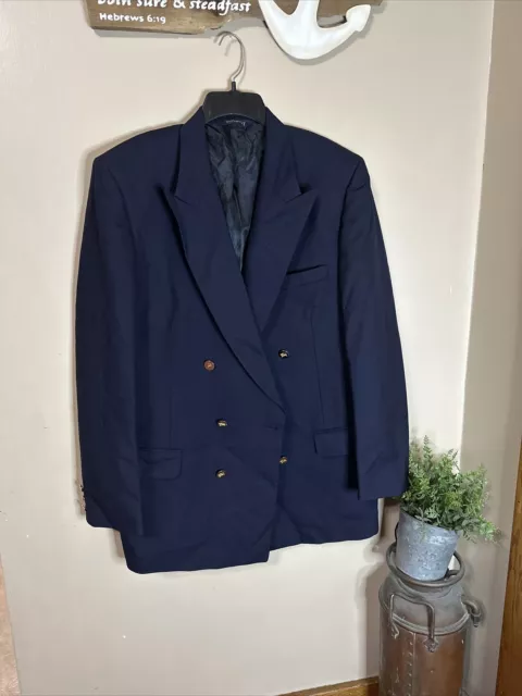 42R Vintage Burberry Navy Double Breasted Blazer - Suit Jacket Sport Coat