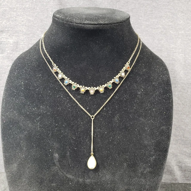 Charming Charlie Layered Necklace Gold Tone Rhinestone Modernist Bohemian 17"