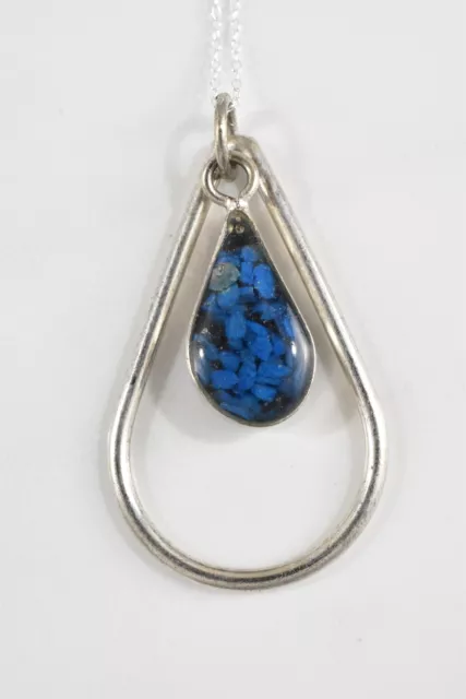 Mexican Sterling Silver and Lapis Pendant + 18" Necklace