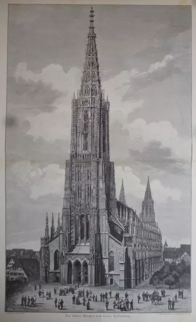 Holzstich - Das Ulmer Münster nach seiner Vollendung.