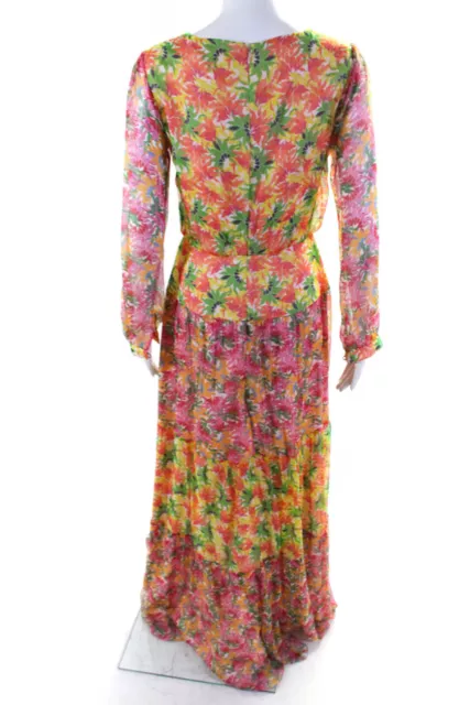 Saloni Womens Isabel Long Floral Chiffon Crew Neck Maxi Dress Multicolor Size 4 3