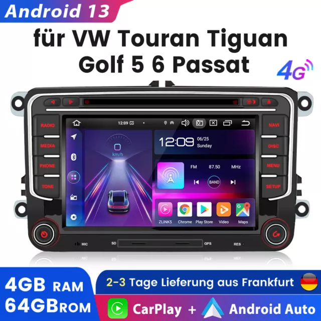 Carplay Android 13 CD DVD Autoradio Für VW Skoda Seat GPS Navi WIFI 4G BT 4+64G