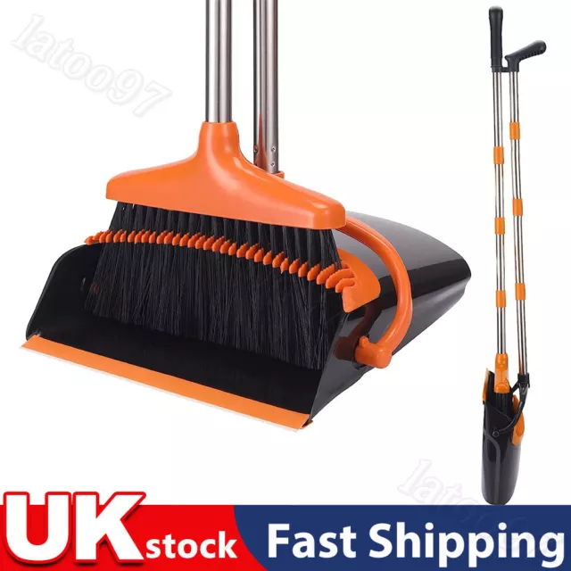 Long Handled Dustpan and Broom Set Indoor Brush Lobby Dust Pan Kitchen Floor UK