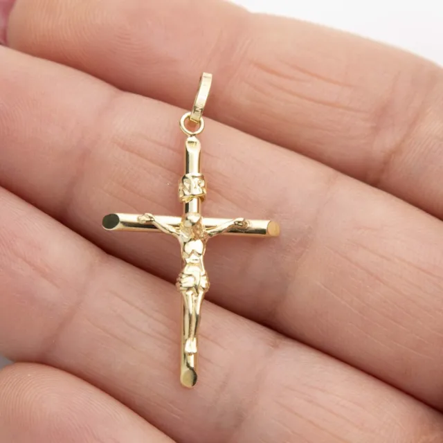 1 3/8" Jesus Crucifix Cross INRI Pendant Real 10K Yellow Gold