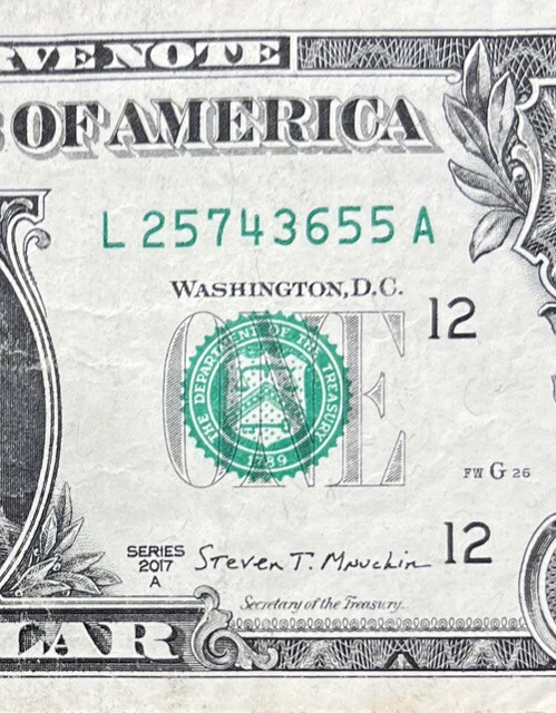 Fancy Serial Number $1 Bill Broken Ladder