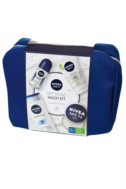 Kit de lavado para hombre Nivea Set to Go sensible-SGel, lavado de cara, hidratante, rollon, bolsa