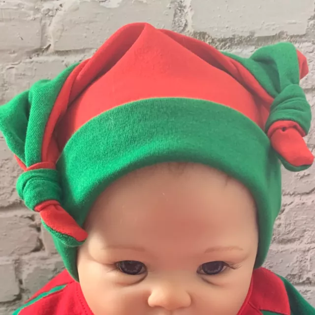 Personalised Machine Embroidered Christmas Double Knot Baby Hat/Green and Red