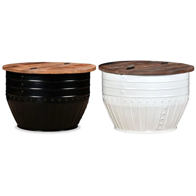 Tavolino da Caffè a Forma di Botte Legno Massello Anticato Bianco/Nero vidaXL