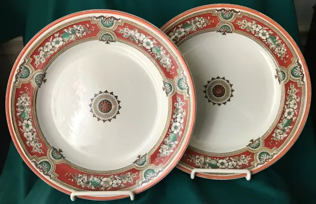 Two (2) Antique Transferware Plates “Lucerne” Black & White w/Coral Highlights