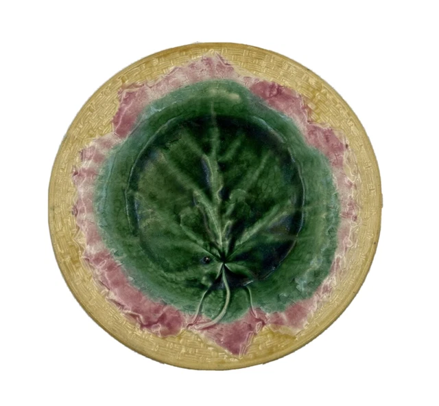 Griffen Smith & Hill Etruscan Majolica Plate Pink Green Yellow Antique