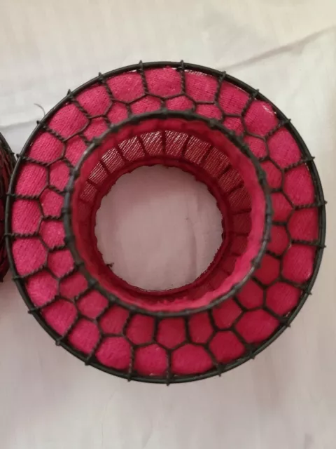 2 Antique 19th Century Chinese Wire Lanterns Round Hand Wrought RED MESH 4" 3