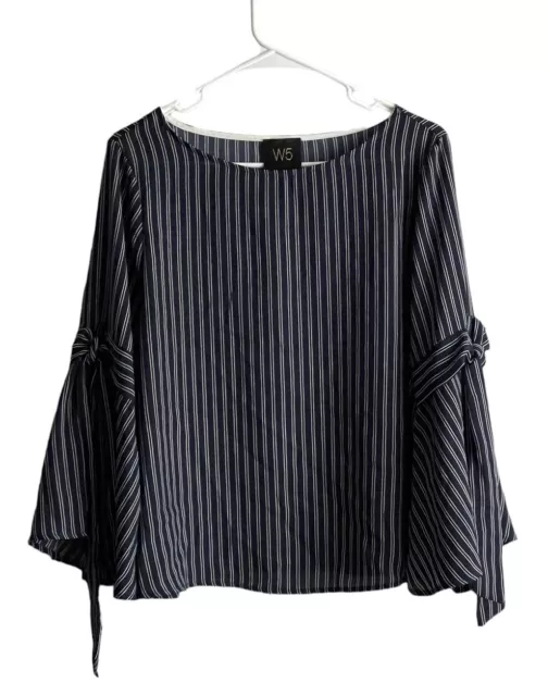 W5 Black & White Striped Bell Sleeve Blouses Top Womens Large Boxy