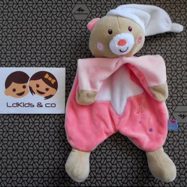 DOUDOU SUCRE D'ORGE OURS Semi Plat Rose Phosphorescent Magidoux Etoile 25cm D821