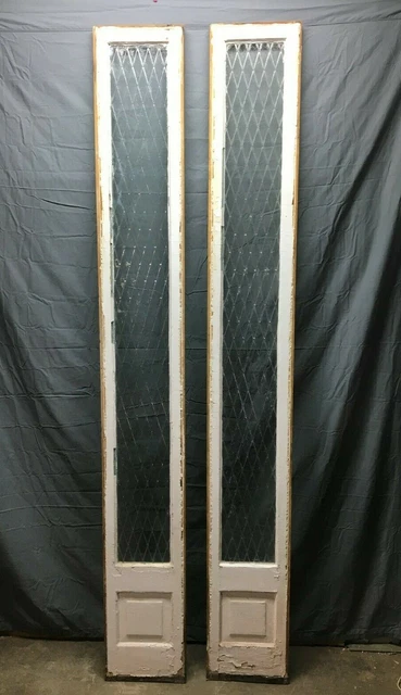 Pair Antique Raised Diamond Pattern Glass 12x92 Entryway Sidelights VTG 331-22B 6