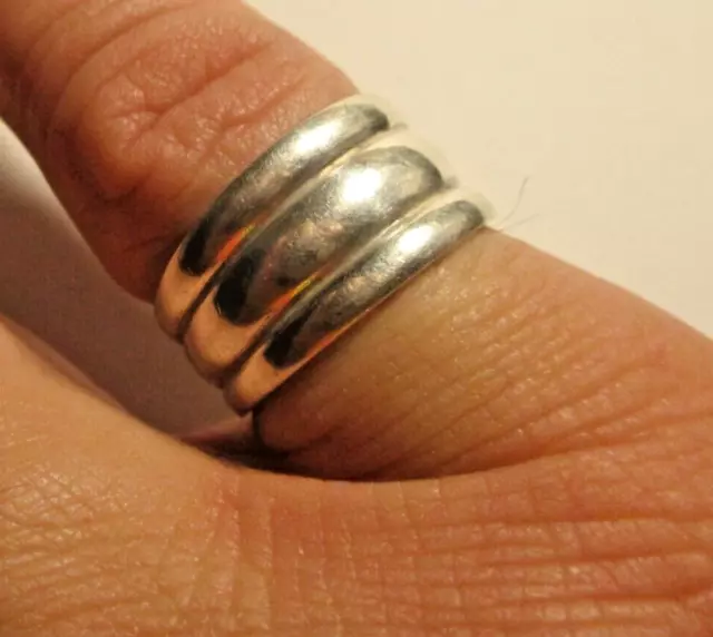 Sterling Silver Wide  Ribbed Band Ring Size P 1/2