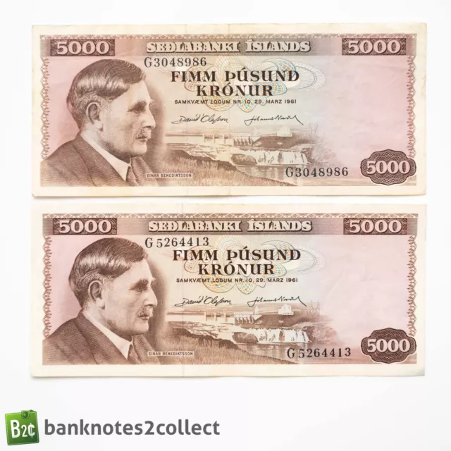 ICELAND: 2 x 5,000 Icelandic Krone Banknotes.