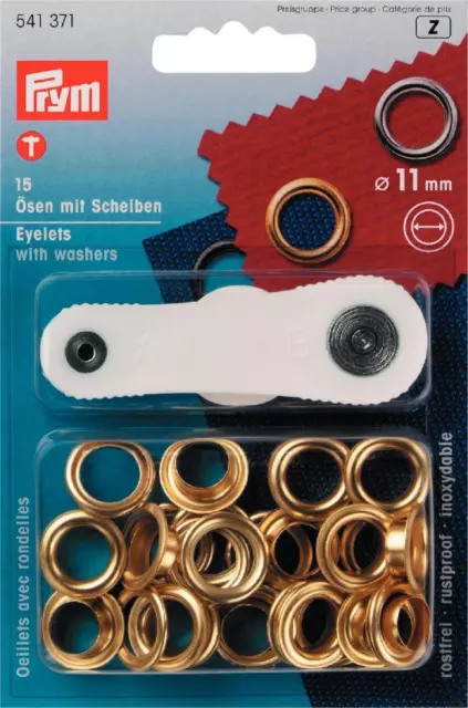 Prym 15 Ösen & Scheiben Öse  goldfarbig 11mm Knöpfe Nieten Boot Garten 541371