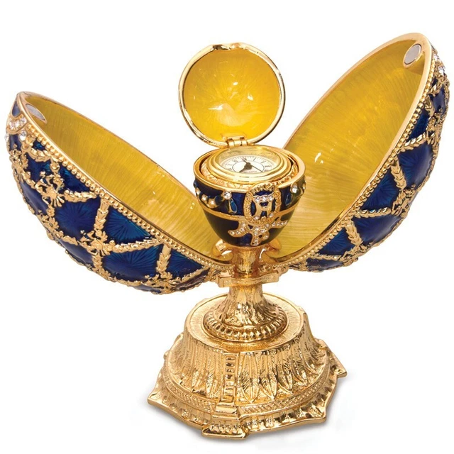 DOUBLE BLUE FABERGE Egg Replica w/Clock Jewelry Box Easter Egg яйцо