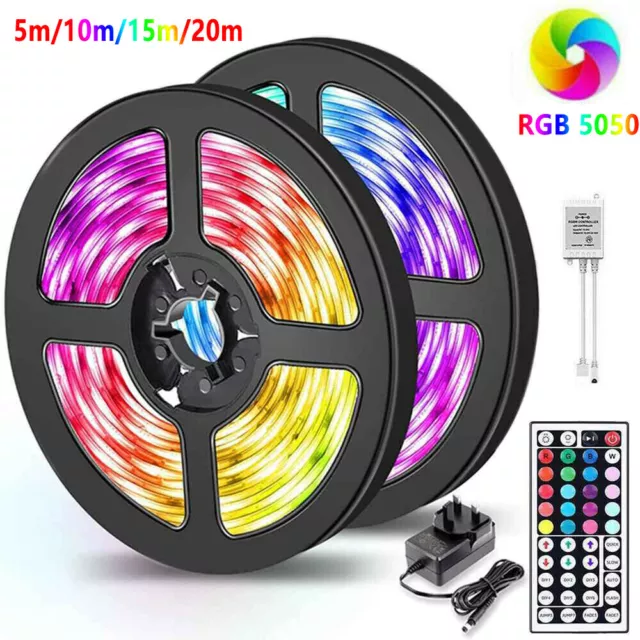 20M LED Strip Lights 5050 15M RGB Color Changing Tape Cabinet Kitchen TV UK PLUG