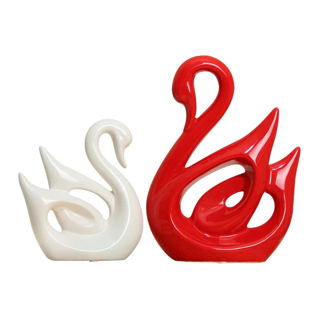 2 Pcs Schwan-Ornamente Weißes Porzellan Paarverzierung Schwan Figur
