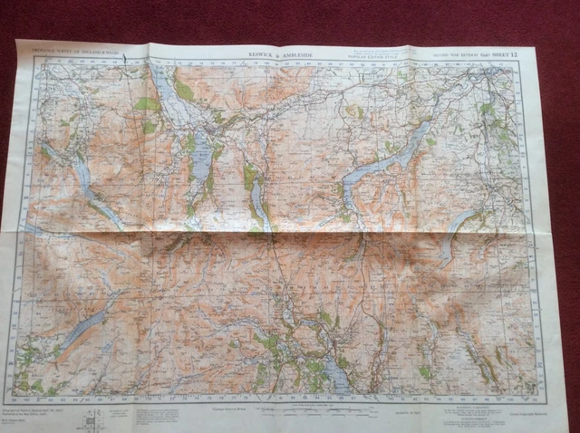 WW2 W.D. 1940 Military Map Keswick & Ambleside Lake District Home Guard ...