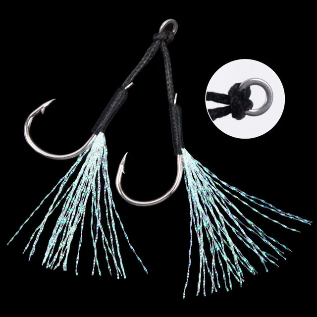 20Pcs Fishing Single Double Barbed Assist Hooks Metal Jig Lure Hooks Saltwater