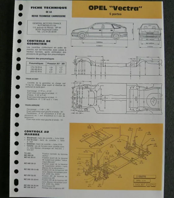 Fiche technique automobile carrosserie OPEL VECTRA 5 portes