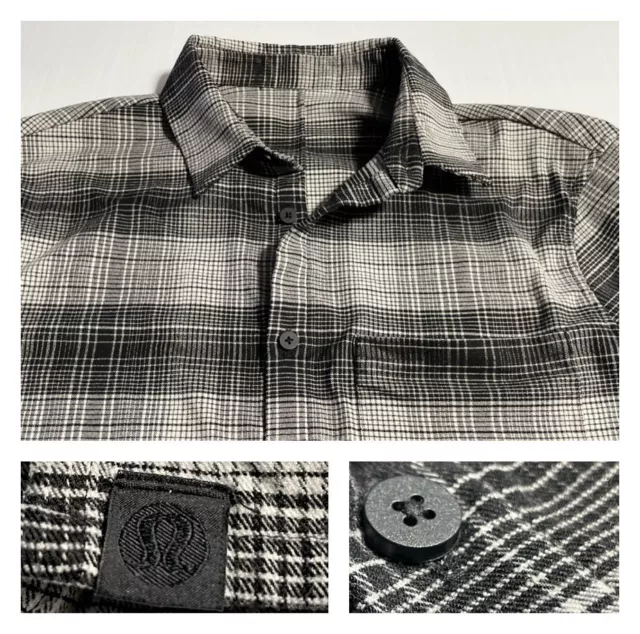 Lululemon Masons Peak Flannel Shirt Brushed Black White Gray Shadow Plaid (M)