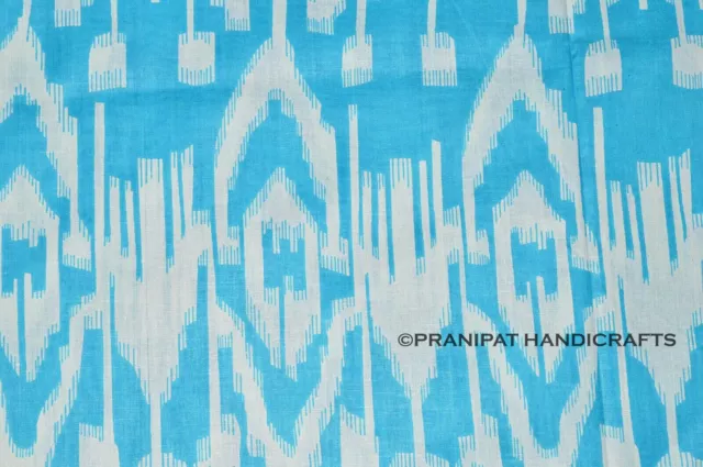 Indian Ikat Print Cotton Luxury Soft turquoise Boho Dress Making Fabric by Yard