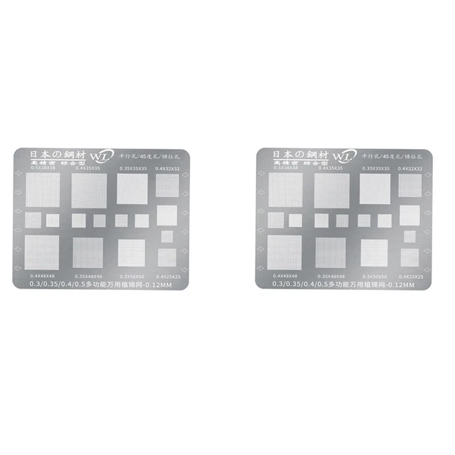 2x Multifunction BGA Stencil 0.3/0.35/0.4/0.5/Parallel/45 Degree Hole UniveS9I3