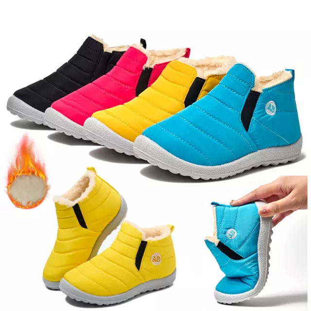 Boys Girls Snow Boots Winter Warm Shoes Flat Fur Lined Comformt Waterproof Shoes