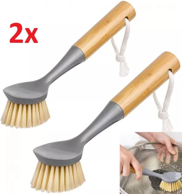 2x Dish Brush Set Washing Up Brushes Pot Sink Kitchen Sponge Scrubber Cleaning