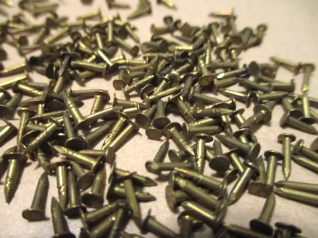 150--1/4” SOLID BRASS BRAD NAILS #18 Escutcheon pins, just under 1/8" flat head 2