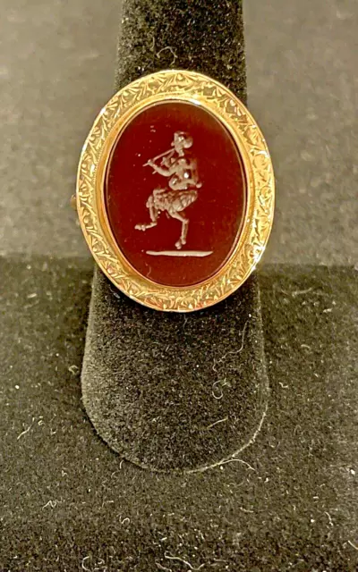 Ancient 18th C Carnelian Intaglio Ring Greek God Pan in 18k Gold setting Size 9